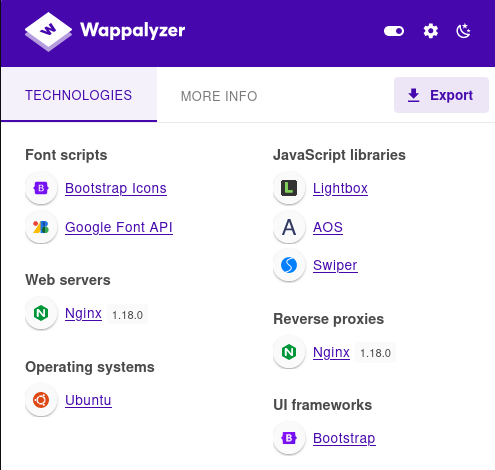 Wappalyzer report