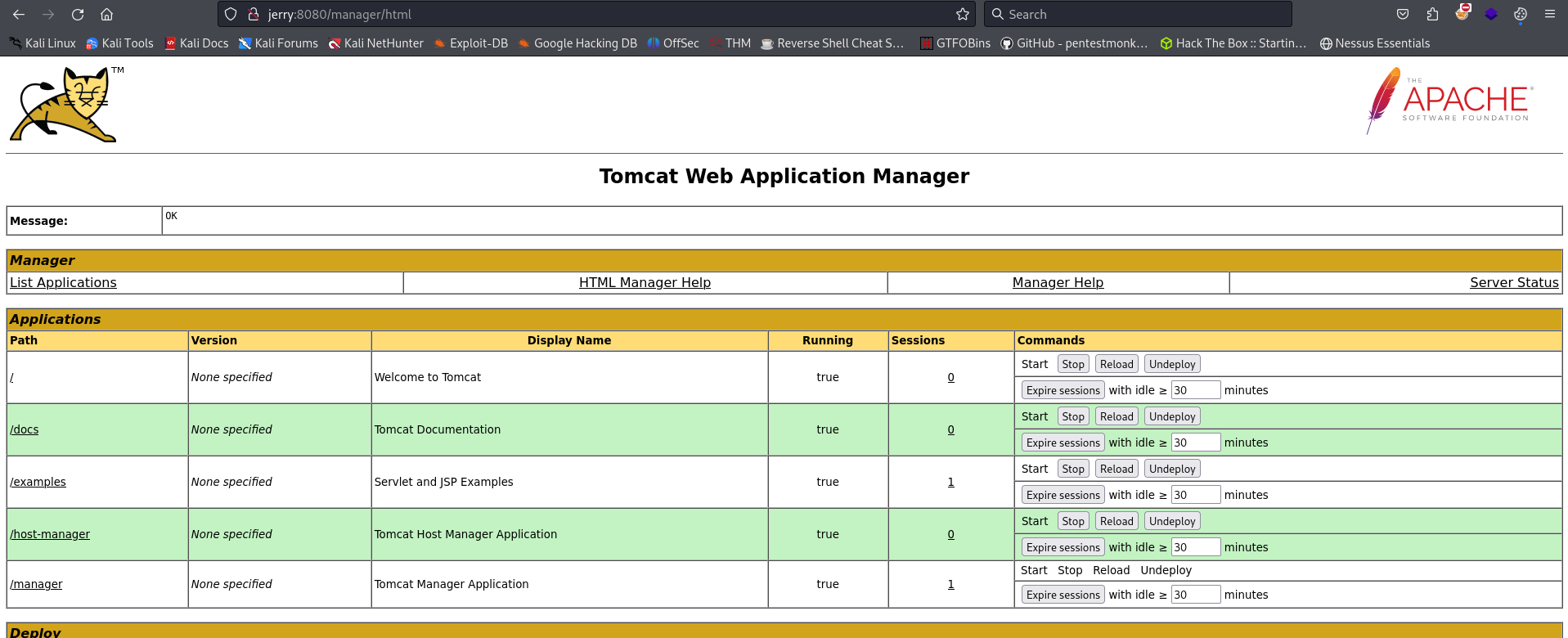 Successfully logged in with default credentials