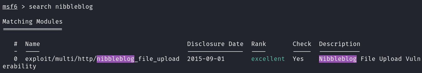 Metasploit module options