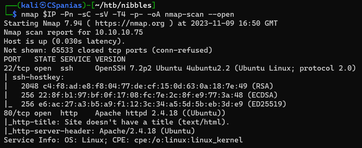Nmap scan results