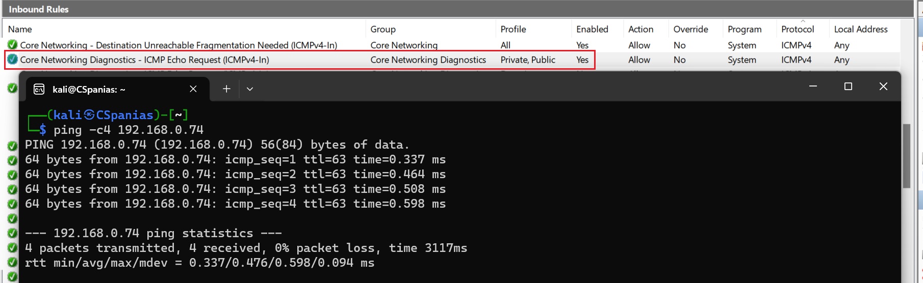 ICMP echo permitted.