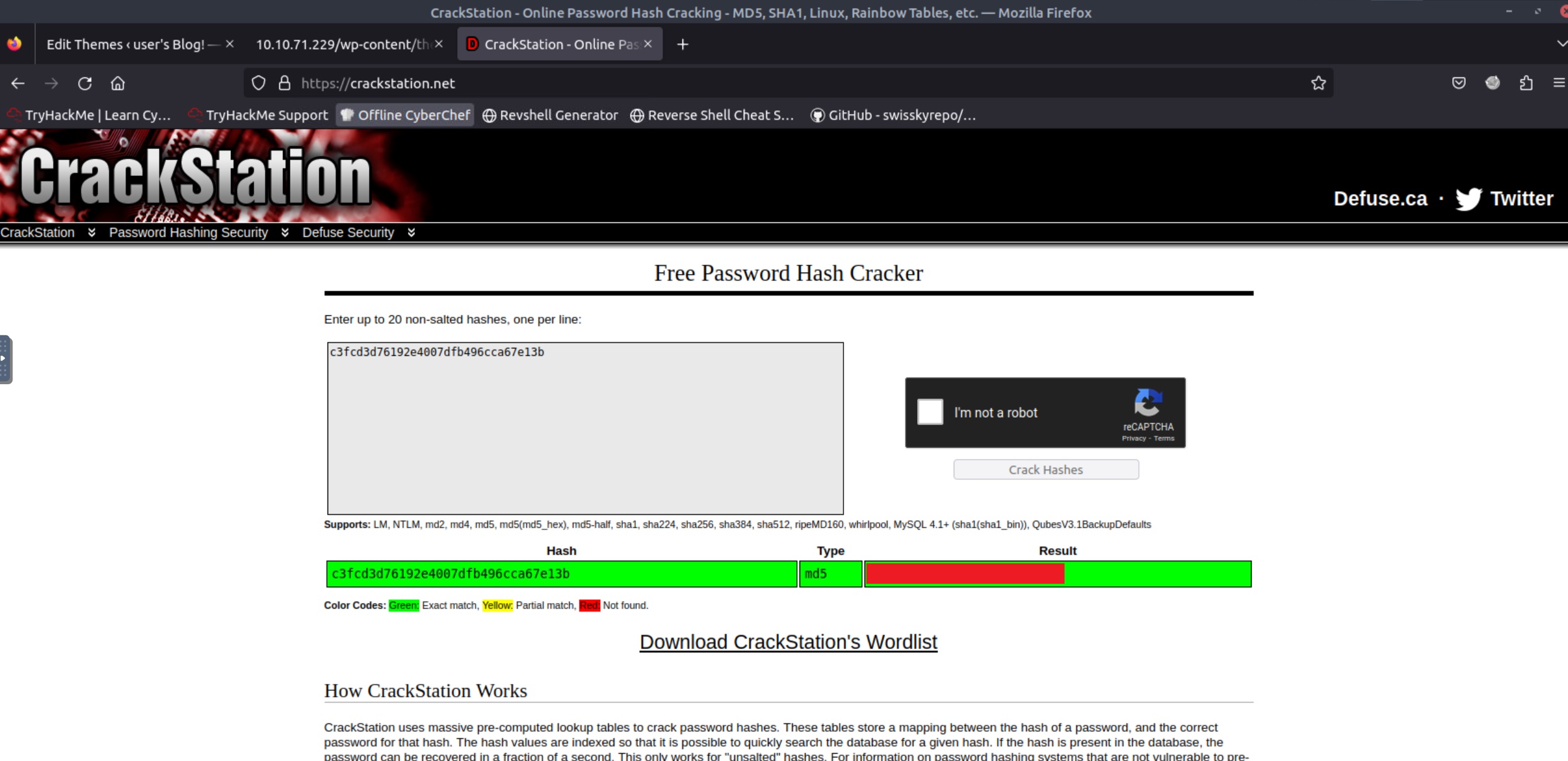 Cracking hashes with CrackStation!