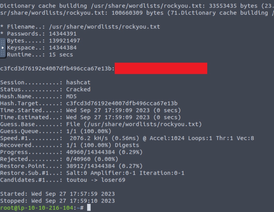 Cracking hashes with hashcat.