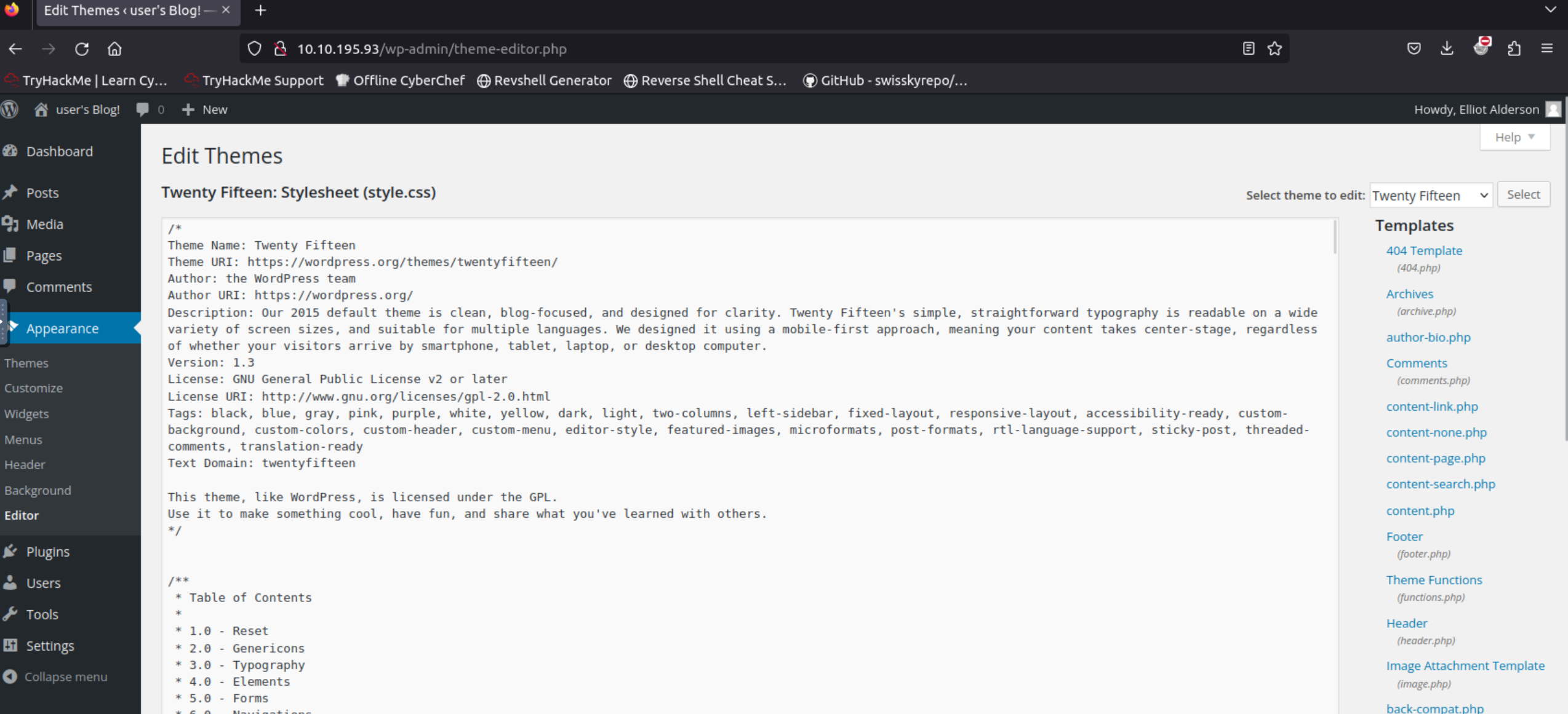 The editor's tab on WordPress.